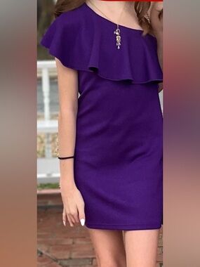 Amazon One-Shoulder Ruffle Dress in Purple